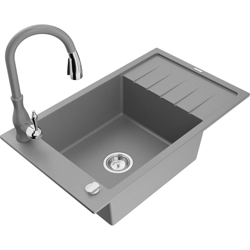 Zlewozmywak granitowy 1-komorowy Mexen Elias z ociekaczem i baterią kuchenną Telma beżowy - 6511-69-670200-00 1 szt.