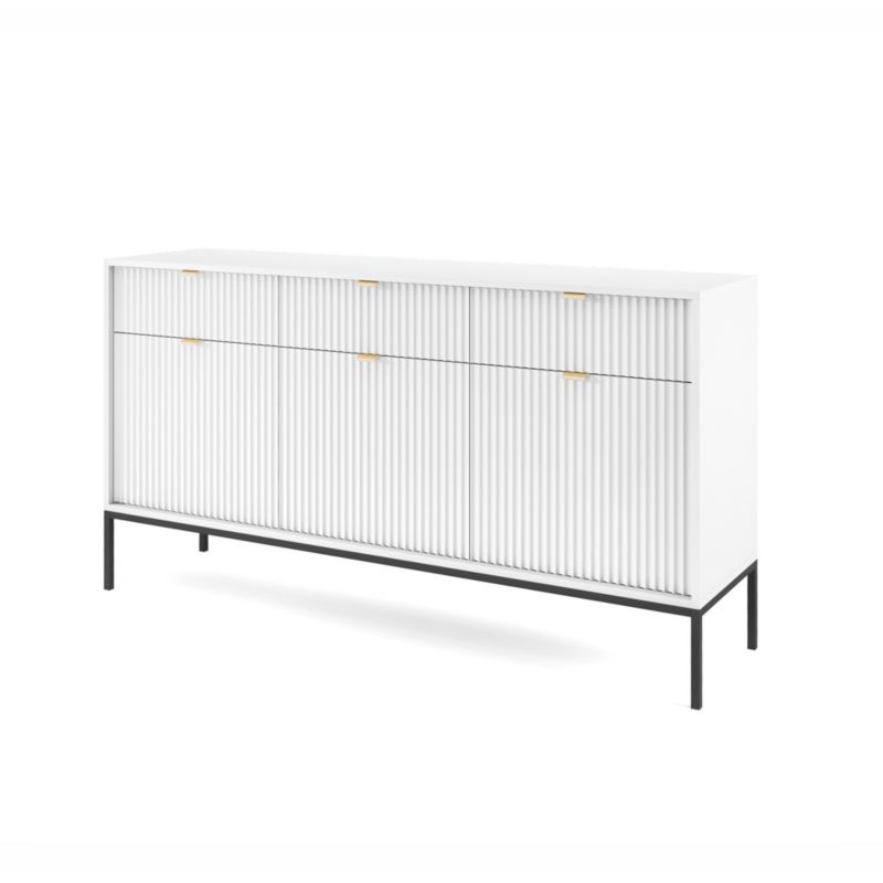 Komoda trzydrzwiowa z szufladami Bettso Nova 154 cm na czarnych nogach biały 1szt.