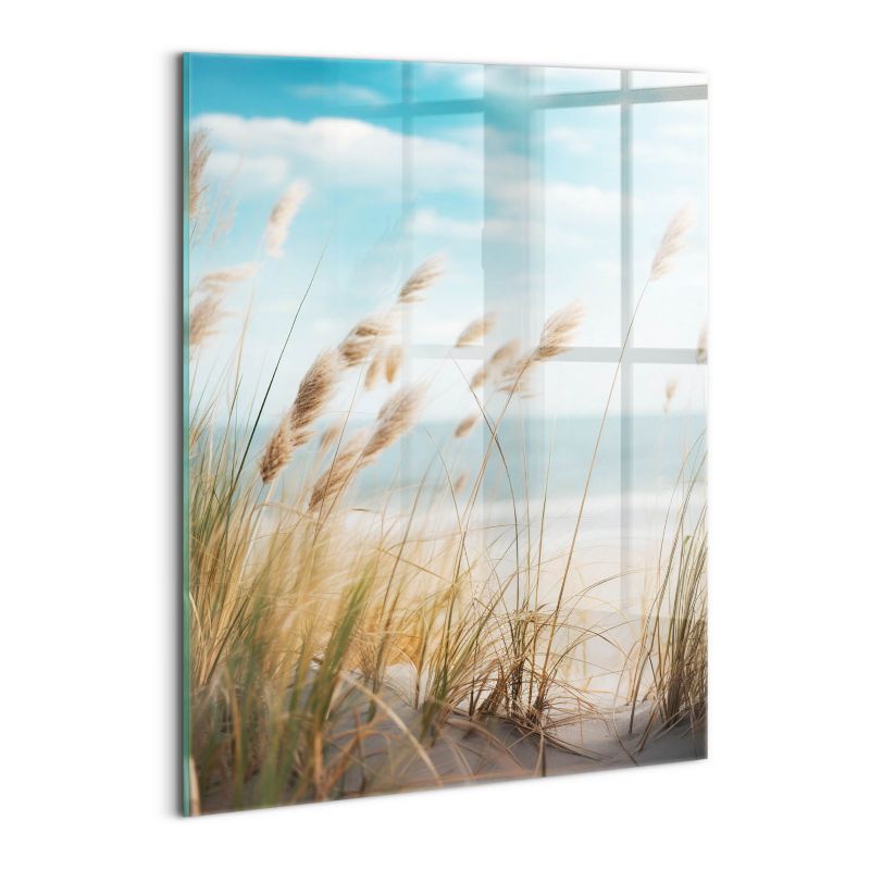 Foto Obraz Ścienny Szklany Wallfluent 60x80 cm Pejzaż traw plaży i morza styl boho 1 szt.