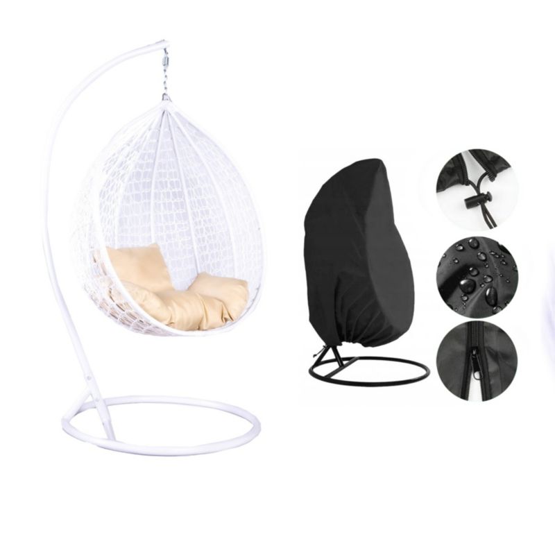 Fotel wiszący Bettso Cobe ogrodowy z pokrowcem przeciwdeszczowym beżowa poduszka biały 1szt.