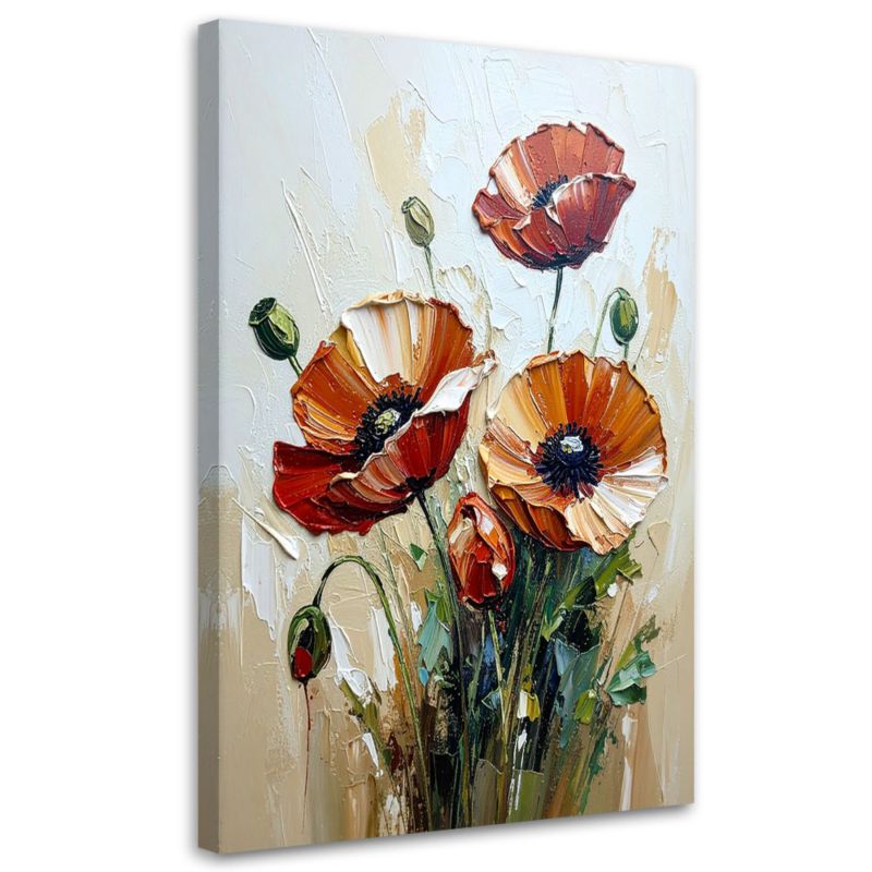 Obraz do salonu Feeby Czerwone Maki Kwiaty na beżowym tle 60x90cm 1szt