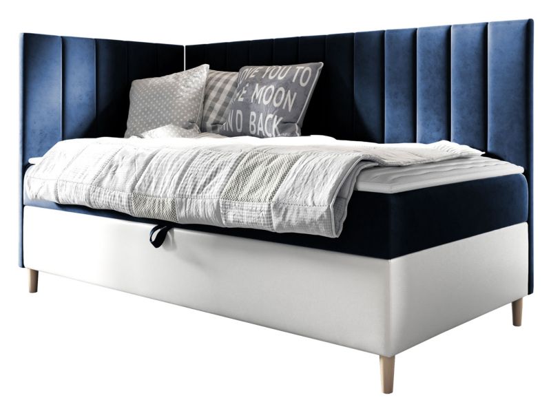 Łóżko kontynentalne MIRJAN 24 Maja Junior 3 100x200, Strona: Lewa biała ekoskóra/granatowy 1 szt.