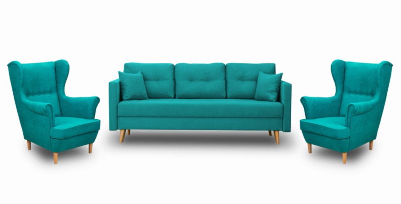 Zestaw skandynawski sofa 2 fotele Bonni Lahti/Denver Turkusowy 1 szt.