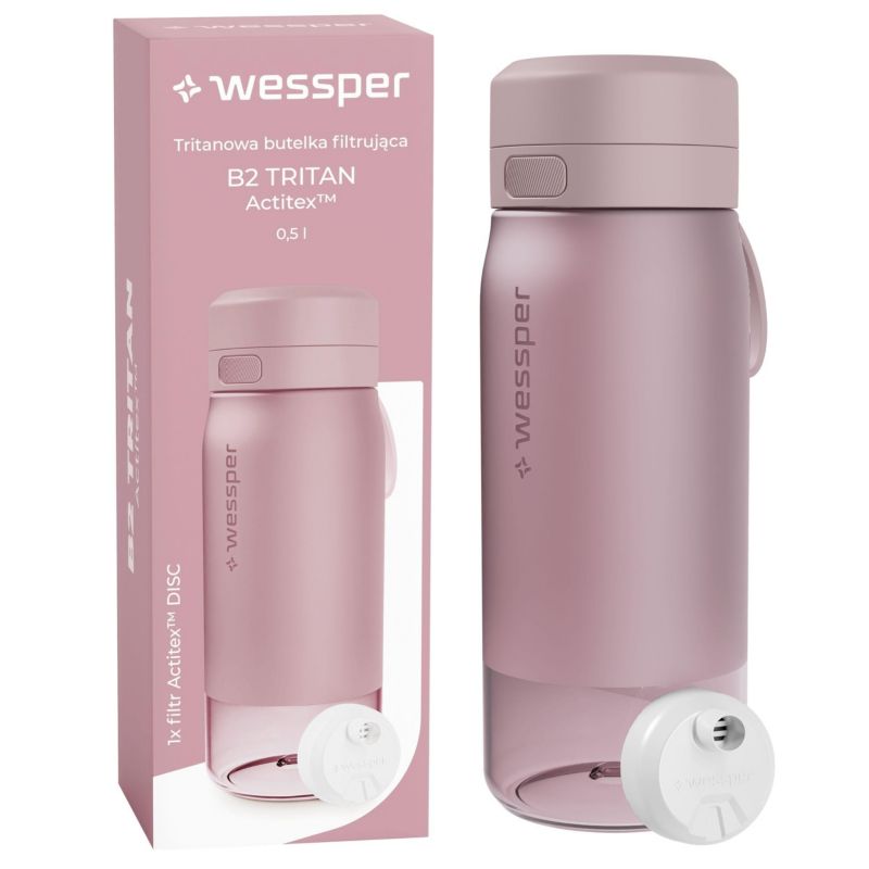 Butelka na wodę, Wessper, filtrująca, tritanowa, bidon, z filtrem wody, bez BPA, 500ml, B2 TRITAN Actitex, różowa, 1szt