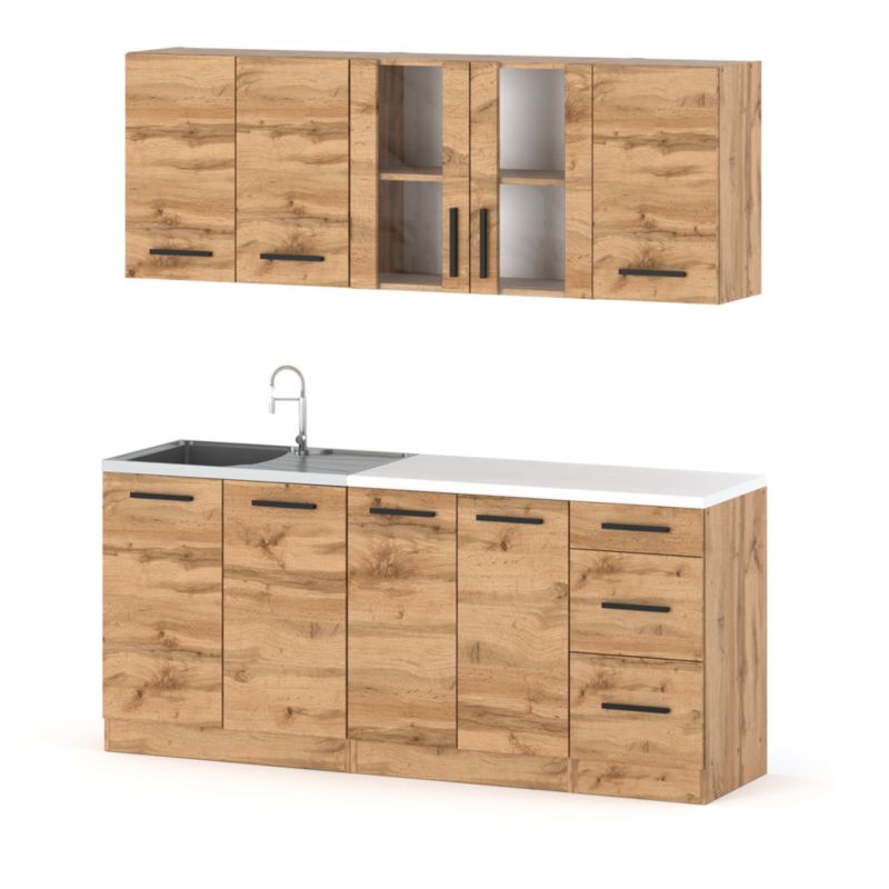 Zestaw Kuchenny Hurtownia-Mebli Z Blatem Kuchnia Rest 200cm Dąb Wotan Dąb Wotan 200x47x145 cm 1szt.