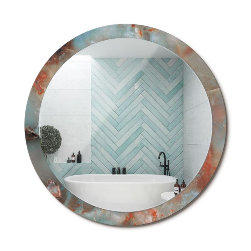 Lustro Okrągłe z Nadrukiem ArtPrintCave 100 cm Onyksowe Marmury Ramka z Nadrukiem do Sypialni 1 szt.