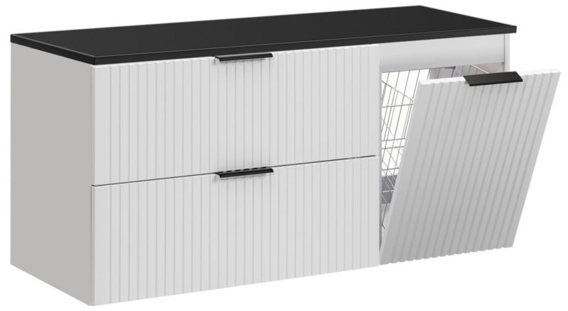 Szafka pod umywalkę Furnidea 120 cm ryflowana z koszem na pranie biały z blatem czarnym Adel 1 szt.