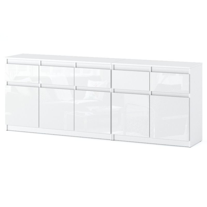 Komoda Hurtownia-Mebli Szuflady 5 Best Oleksa 200cm Biały Mat Biały Połysk 200x35x75 cm 1szt.