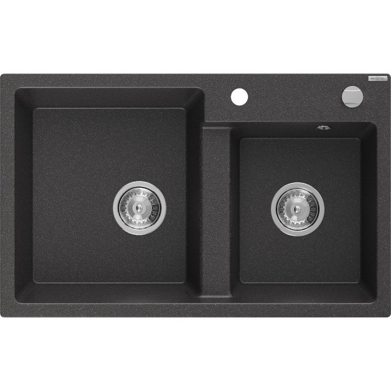Zlewozmywak wpuszczany Mexen Tomas 2-komorowy czarny/srebrny metalik 800x500 mm - 6516802000-73 1 szt.