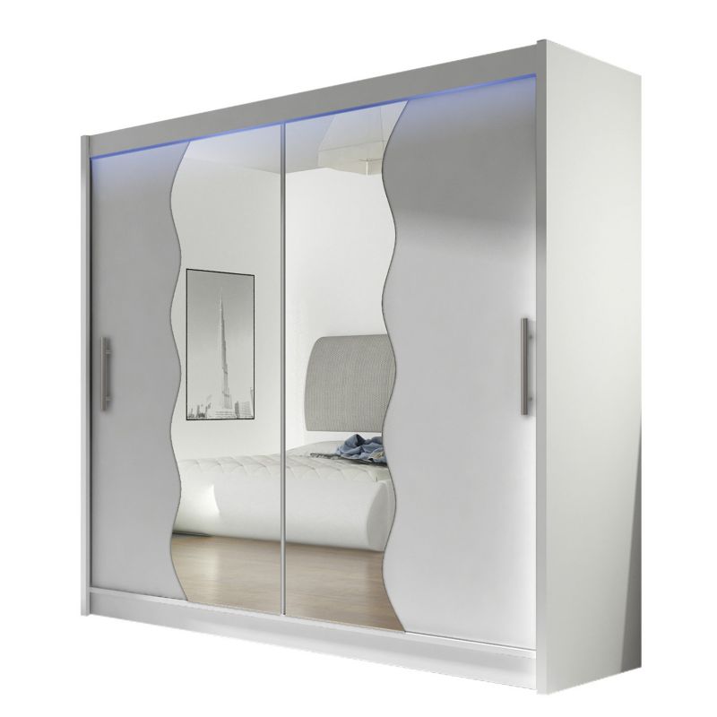 Szafa MIRJAN 24 z drzwiami przesuwnymi London X z oświetleniem RGB biały/lustro 1 szt.