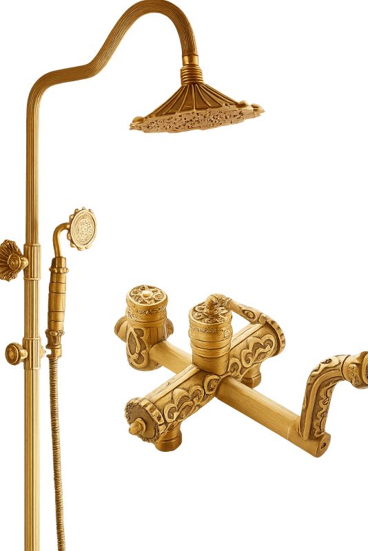 Bateria prysznicowa Lauferi GRETTA mosiężna z deszczownicą szczotkowany mosiądz retro 1 szt.