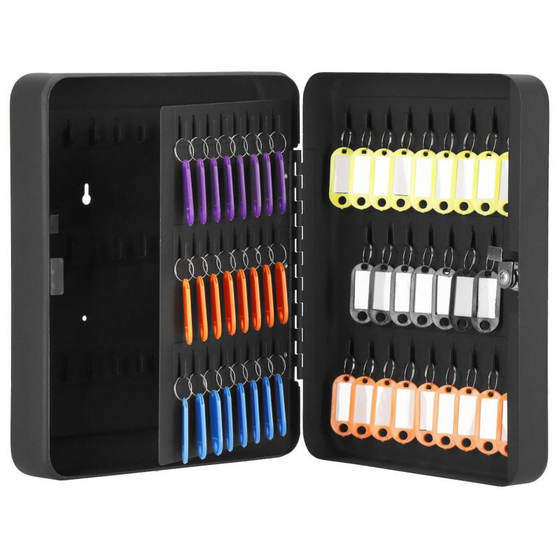 Skrzynka na klucze ze 100 zawieszkami Springos metalowy sejf, kasetka czarna 1 szt.