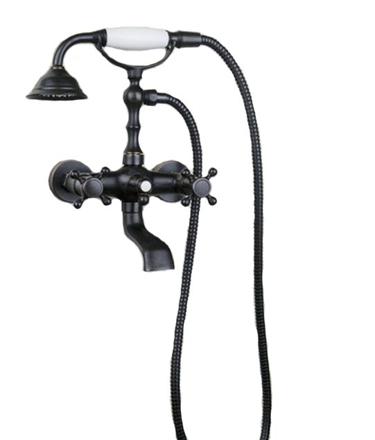 Bateria wannowa Lauferi FERONIA mosiężna ścienna czarna retro 1 szt.