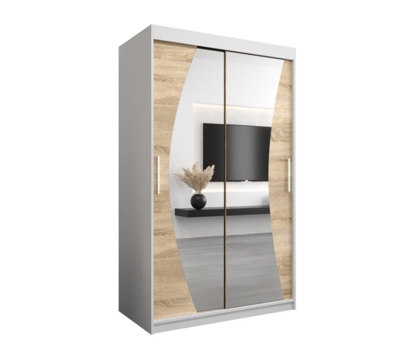 Szafa przesuwna Garderoba Abiks WAVE 120 biały mat + dąb sonoma 1 szt.