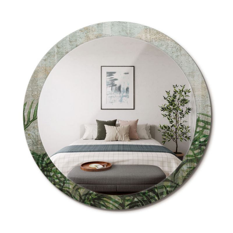 Lustro Okrągłe ArtPrintCave 90 cm Liście Paproci Ramka z Nadrukiem do Sypialni 1 szt.