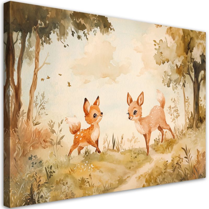 Obraz do pokoju dziecka Feeby Sarenki Zwierzęta w lesie Beżowy 120x80cm 1szt