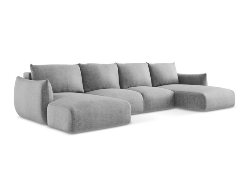 Sofa panoramiczna z funkcją spania LaMiaSofa SAVONA z tkaniny strukturalnej 317x162 cm jasny szary 1 szt.