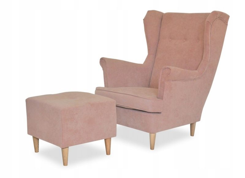 Fotel uszak do salonu z podnóżkiem Family Meble ARI brudny róż 1szt