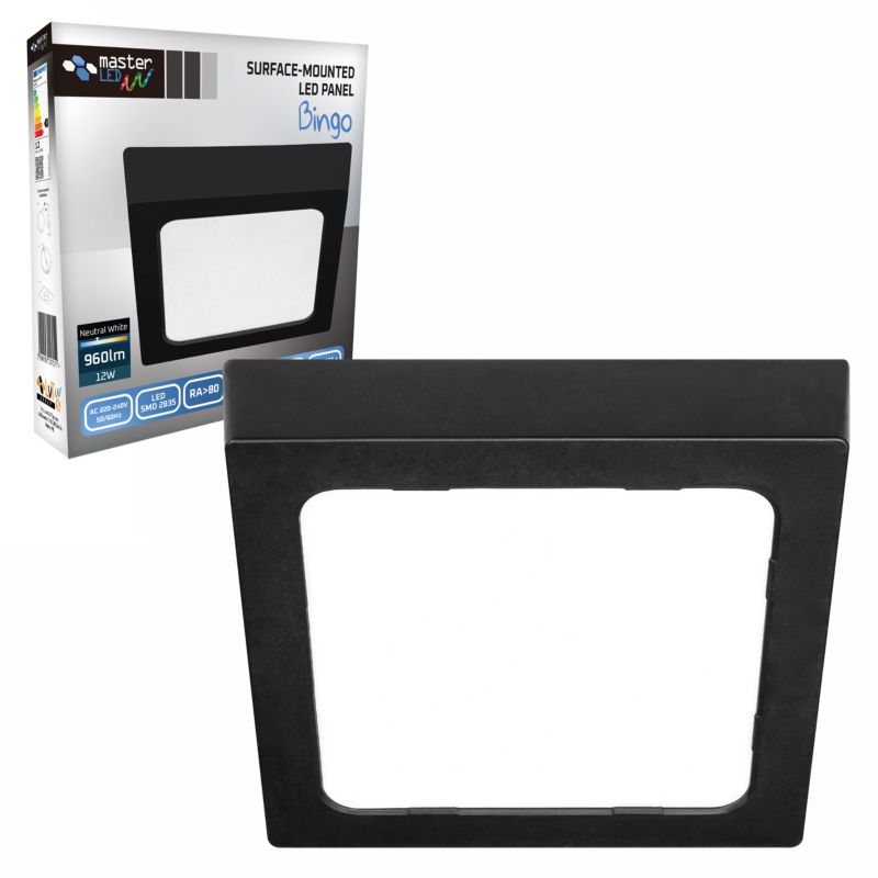 Panel LED MasterLED Bingo 12W 165x165mm IP20 neutralna biel 4000K kwadratowy czarny 1 szt.