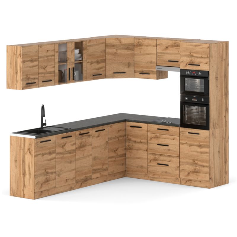 Zestaw Kuchenny Hurtownia-Mebli Z Blatem Kuchnia Marra Narozna 460cm Dąb Wotan Dąb Wotan 460x47x145 cm 1szt.