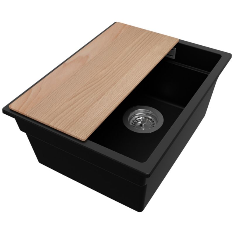 Zlewozmywak Praga Slim PRIMAGRAN Nablatowy 36x47cm do szafki od 40cm z Syfonem i Dodatkiem Czarny 1 szt.