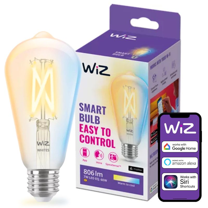 Żarówka LED WiZ E27 ST64 7W 806lm 2700-6500K TW Filament Inteligentna Smart WiFi Bluetooth Aplikacja 1 szt.