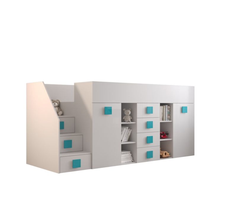 Łóżko piętrowe Antresola Abiks TOLEDO 3 L biały + biały + turkus 1 szt.