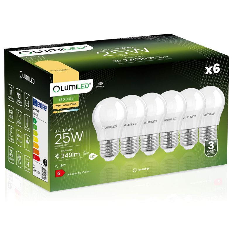 Żarówka LED LUMILED E27 P45 2,5W 249lm 3000K 180st 6 szt.