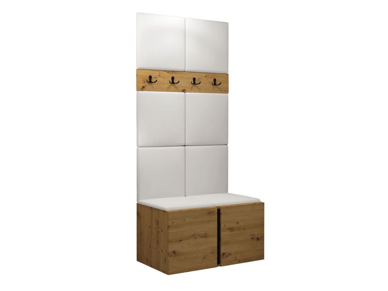 Garderoba MIRJAN 24 Orion IV dąb artisan/czarny + biała ekoskóra 1 kpl.