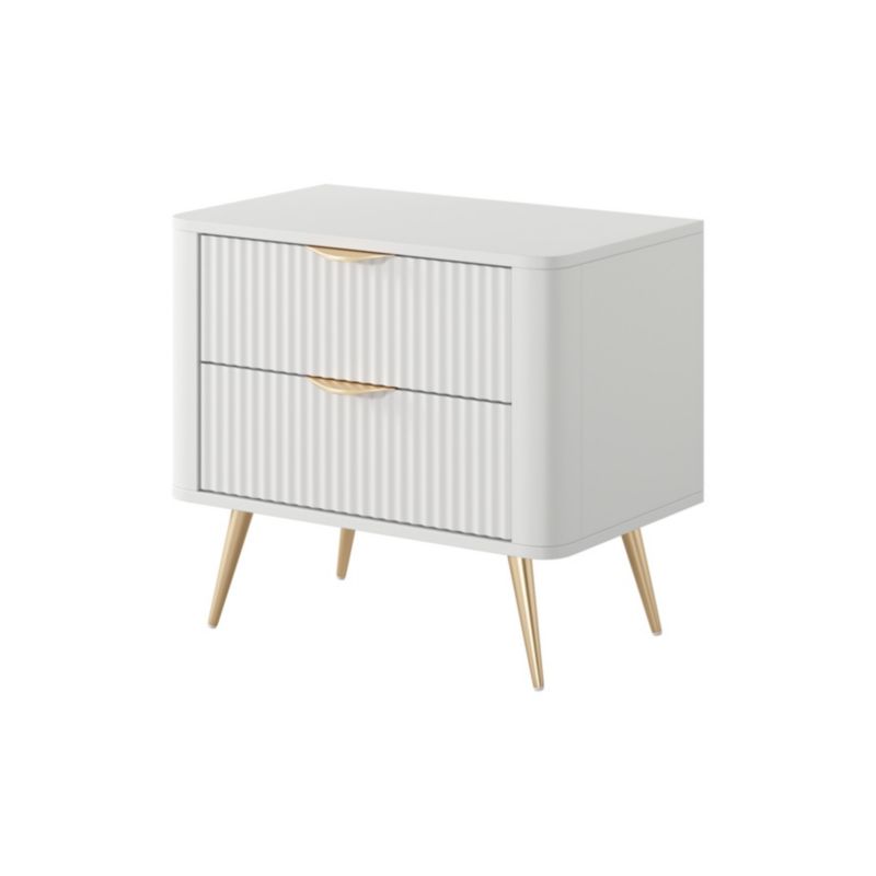 Szafka nocna z szufladami Bettso Lante z ryflowanymi frontami na złotych nogach biały 1szt.