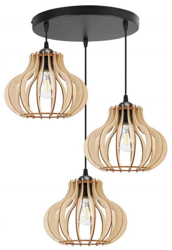 Lampa sufitowa wisząca Light Home LH Timber 3x E27 60W okrągła klosz owalny czarny 1szt.