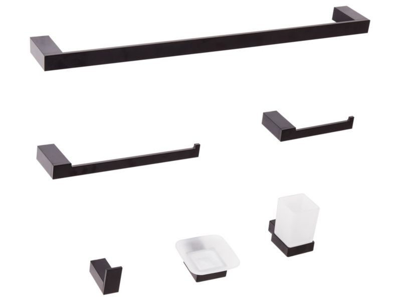 Zestaw akcesoriów toaletowych 6 elementów Tumaco Z uchwytami i haczykami na ręczniki Czarny 1 kpl