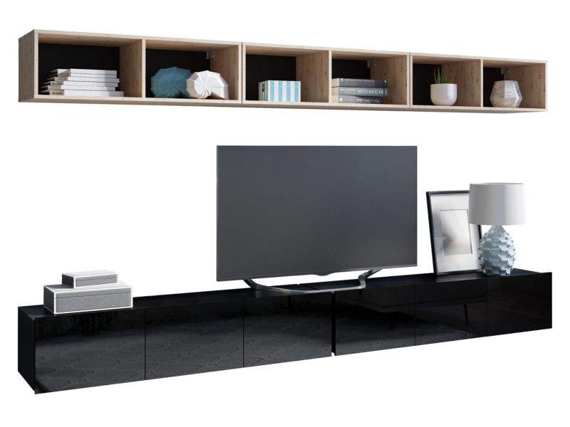 Meblościanka MIRJAN 24 Calabrini XXXIII czarny / czarny połysk + dąb artisan 1 kpl.