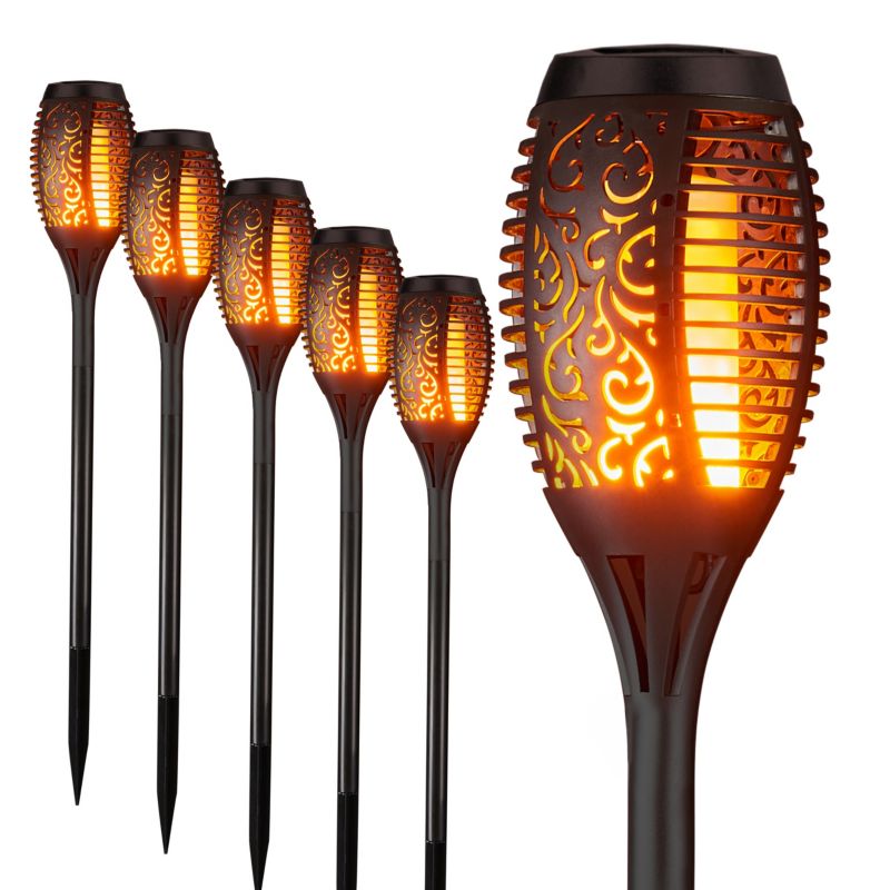 Lampa LED solarna MasterLED wbijana pochodnia 51cm 3000K imitacja płomienia IP44 czarna 6 szt