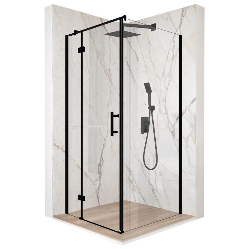 Kabina prysznicowa kwadratowa TECHGLOBE uchylna czarna 70x70 szkło 6mm + powłoka 1 szt.