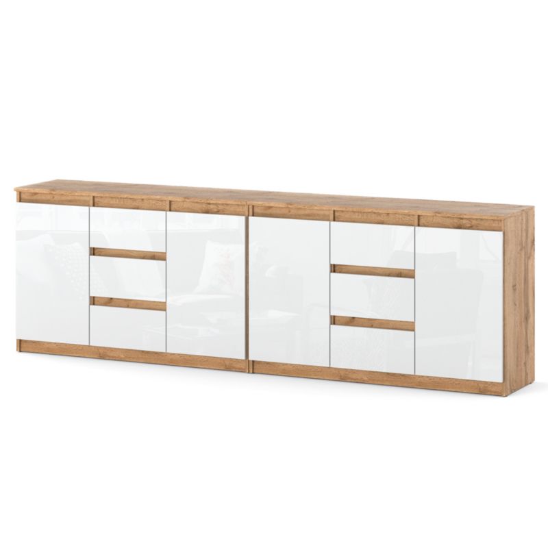 Komoda Hurtownia-Mebli Szuflady 6 Agna Best 240cm Dąb Wotan Biały Połysk 240x35x75 cm 1szt.