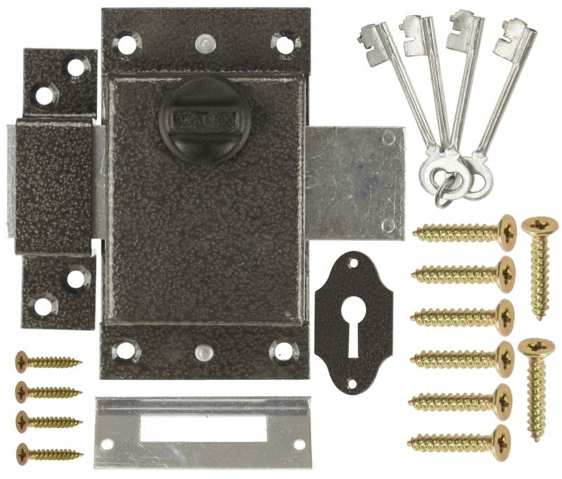 Zamek FEINZ Zasuwa Drzwiowa Warecka W-3 Czarna 4 Klucze Do Drzwi 1 szt.