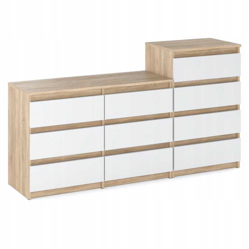 Komoda Z 10 Szufladami Stiv-Meble Dąb Sonoma Biały Mat Zestaw Komód Szafka Rtv 160X33,5X92,5 cm