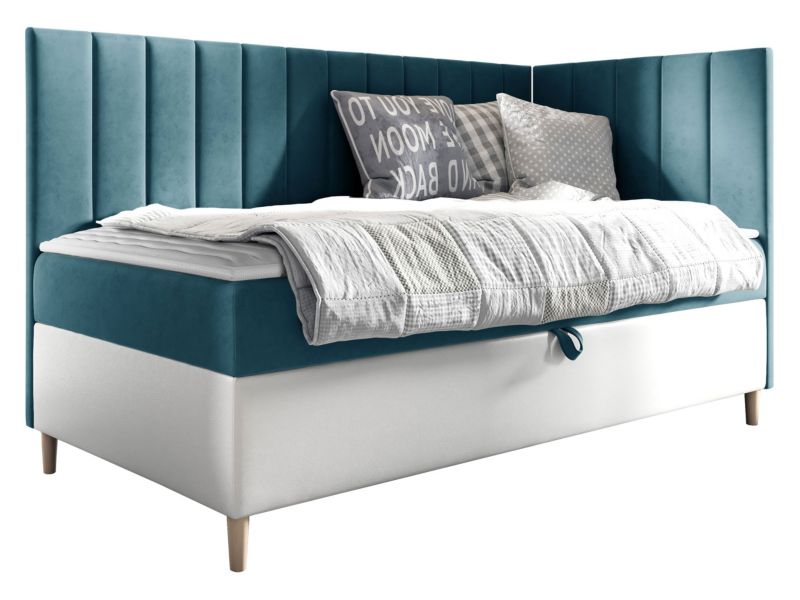 Łóżko kontynentalne MIRJAN 24 Maja Junior 3 90x200, Strona: Prawa biała ekoskóra/szaroniebieski 1 szt.