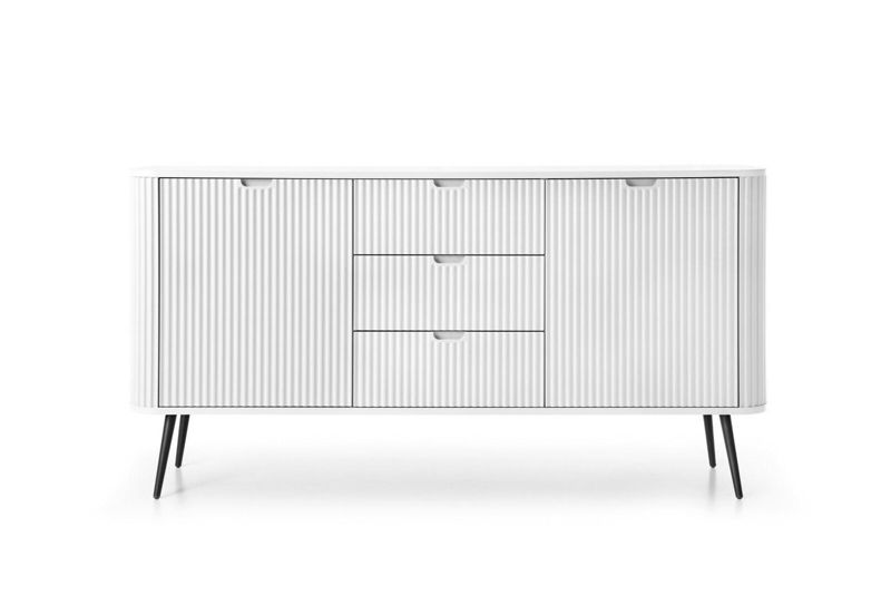 Komoda Seda biała ryflowana INTESI z szufladami i półkami 168 cm nowoczesna do salonu 1 szt.