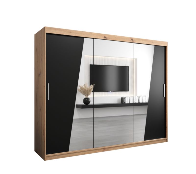 Szafa przesuwna Garderoba Abiks RHOMB 250 dąb artisan + czarny mat 1 szt.