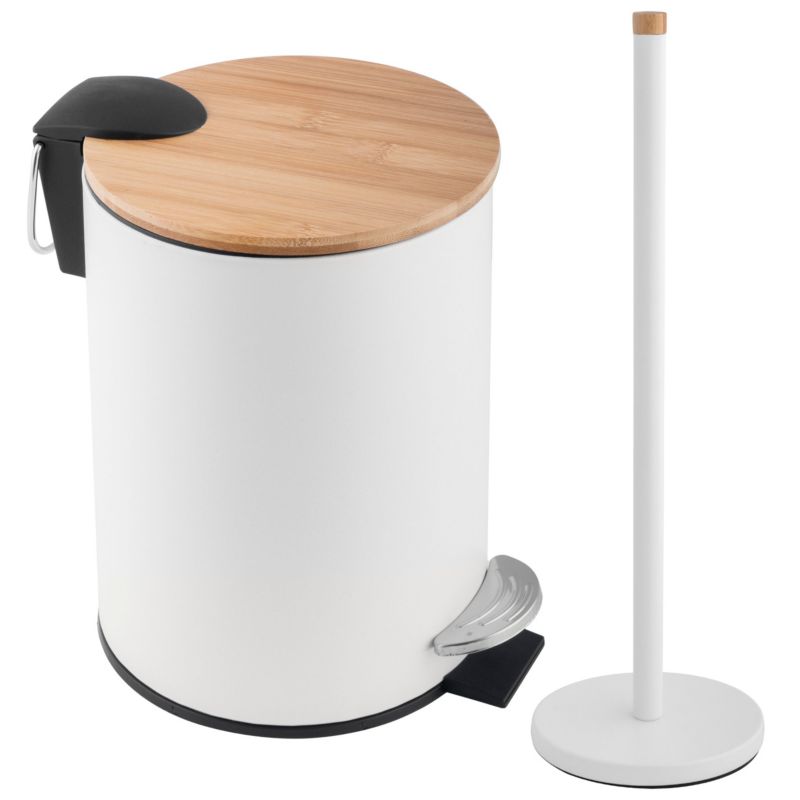 Zestaw Łazienkowy Yoka Home Kosz na śmieci z SOFT CLOSE i stojak na papier toaletowy biały bambus - 1 szt.