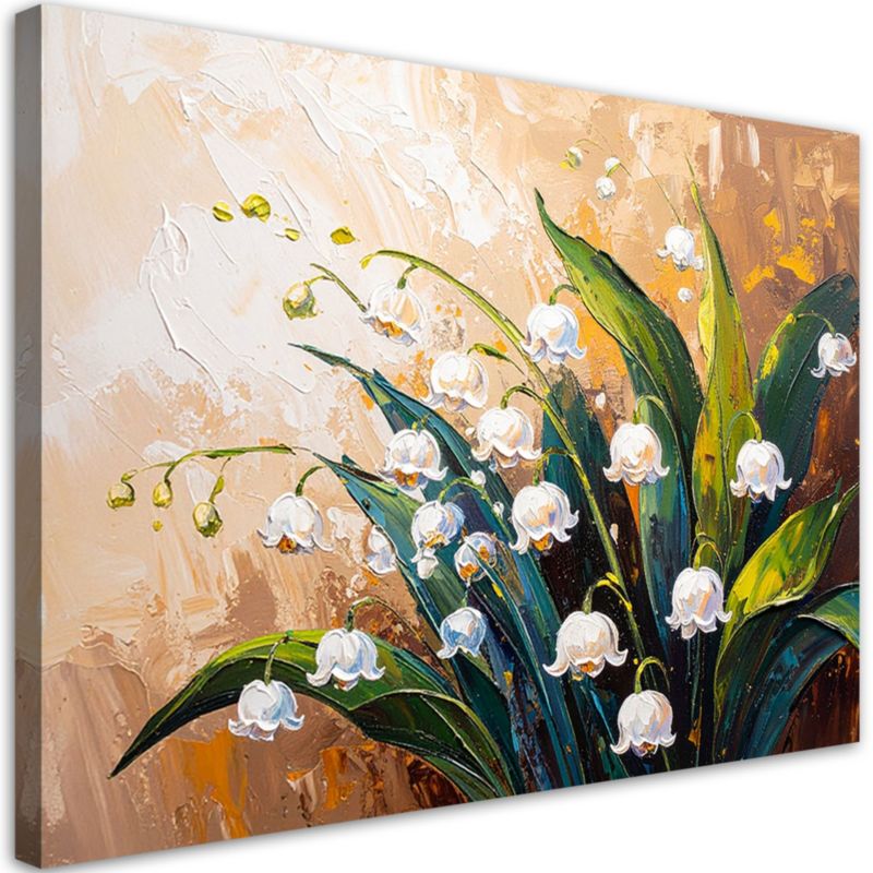 Obraz nowoczesny Feeby Kwiaty Konwalie na beżowym tle imitacja farby 120x80cm 1szt