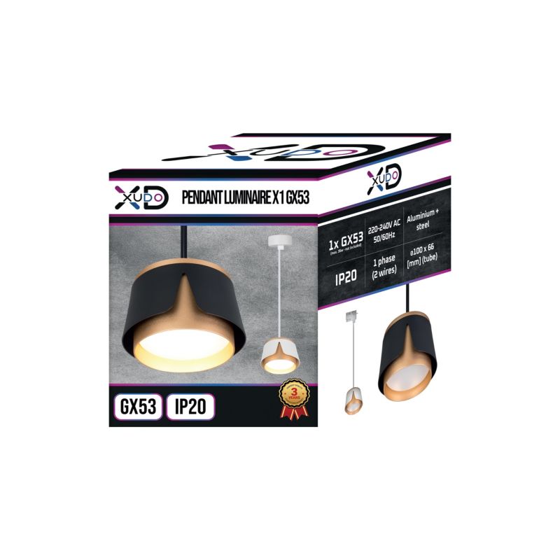 Oprawa wisząca XUDO szyna 1-faza GX53 Czarno-złota 1 szt.