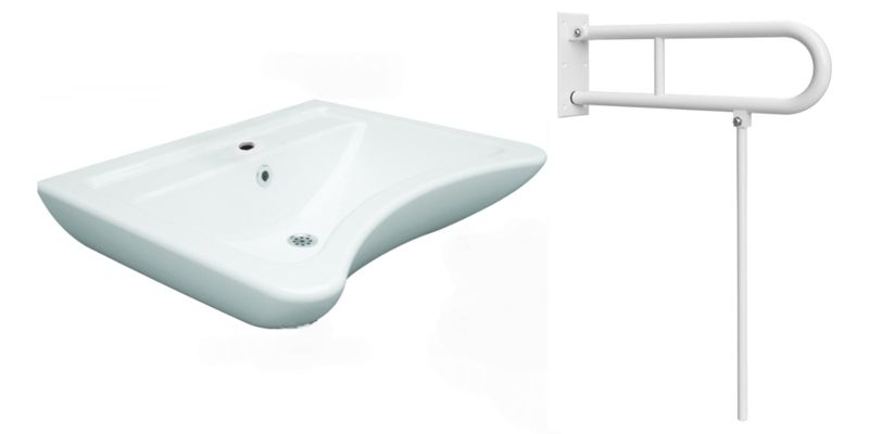 Umywalka Viba dla osób niepełnosprawnych, poręcz składana z nogą biała 600mm 1szt