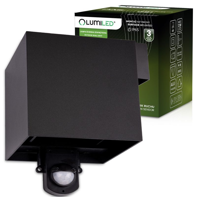 Kinkiet Ogrodowy Lumiled Elewacyjny LED G9 Regulowany Góra Dół Czujnik PIR Czarny 1 szt.