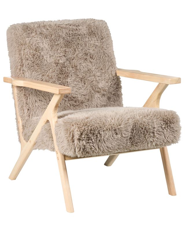 Fotel Kisa Sztuczne futro Beżowoszary 1 szt.