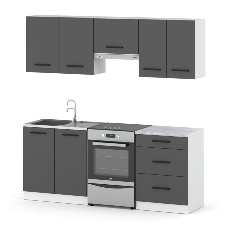 Zestaw Kuchenny Hurtownia-Mebli Z Blatem Kuchnia Mini Mokka Plus 200cm Biały Mat Szary Mat 200x47x145 cm 1szt.