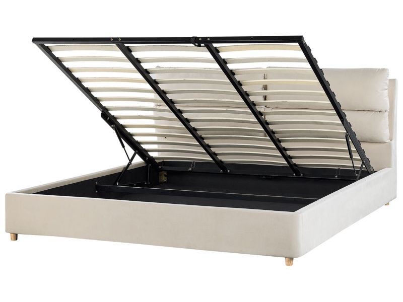 Łóżko z pojemnikiem welurowe 180 x 200 cm beżowe Batilly 1 szt.