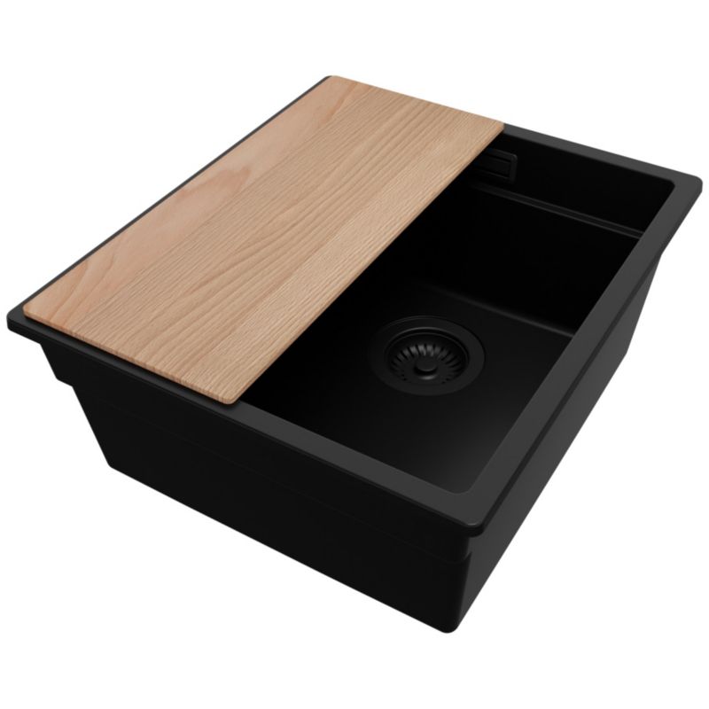 Zlewozmywak Praga Slim PRIMAGRAN Nablatowy 41x47cm do szafki od 45cm z Syfonem i Dodatkiem Cały Czarny 1 szt.